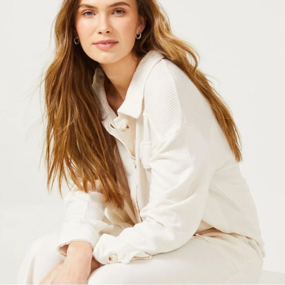 Altar’d State Cream Button Down Tessa Thermal Shacket layering top cardigan NWOT